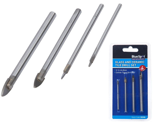 Bluespot 4pc Tools Ceramic Tile Glass Mirror Drill Bit Set 3mm 5mm 6mm 8mm Bits