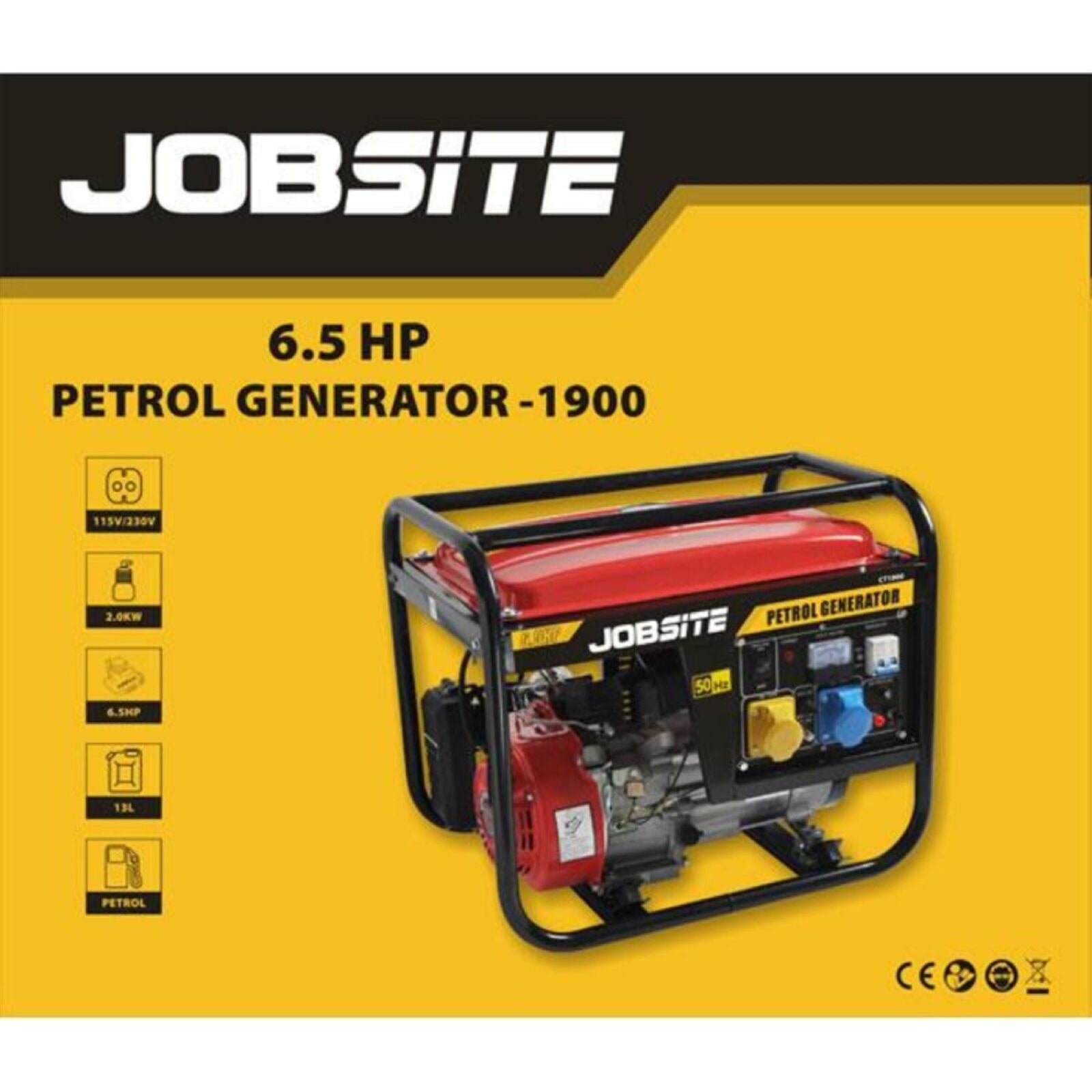 Jobsite 2000W Petrol Portable Camping Generator 4 Stroke 230v 6.5HP Recoil start Jobsite 2000W Petrol Portable Camping Generator 4 Stroke 230v 6.5HP Recoil start