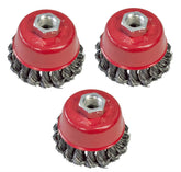 3pc 75mm Twist Knot Wire Cup Brush Set For 115mm Angle Grinder 3" Rust Remover