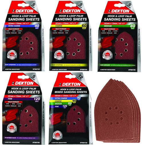 Dekton Detail Palm Sanding Pads Triangle Sheets 40 60 80 120 Or Mixed Grit 107mm