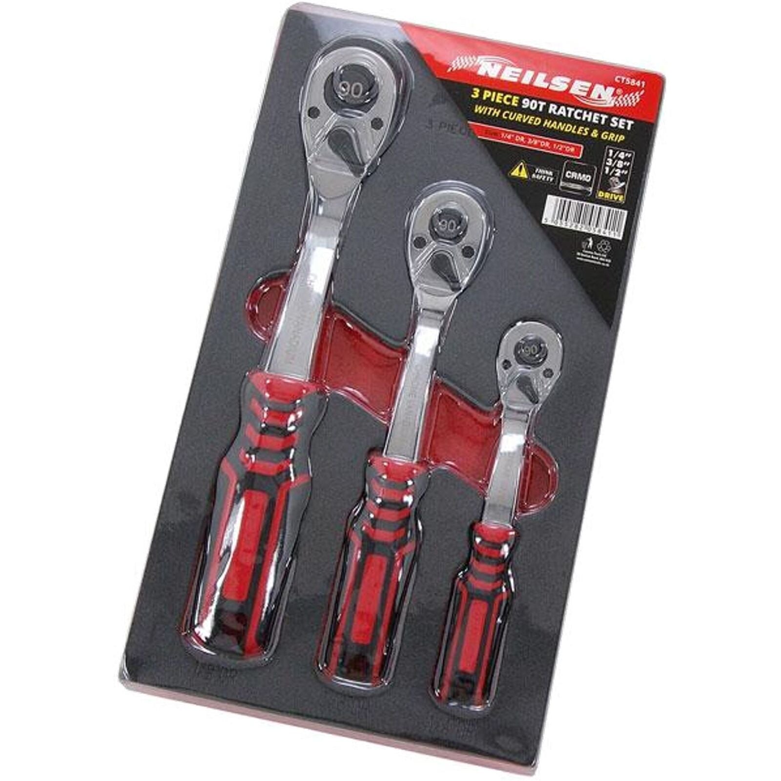Neilsen Socket Soft Grip Ratchet Curved Handle 1/4" 3/8" 1/2" Set EVA Foam 3pc Neilsen Socket Soft Grip Ratchet Curved Handle 1/4" 3/8" 1/2" Set EVA Foam 3pc