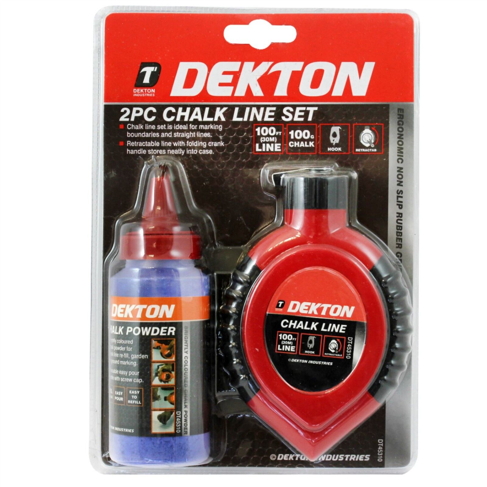 Dekton 2pc Builders Chalk String Line Kit Reel Set 30m (100ft) 4oz Blue Chalk Dekton 2pc Builders Chalk String Line Kit Reel Set 30m (100ft) 4oz Blue Chalk