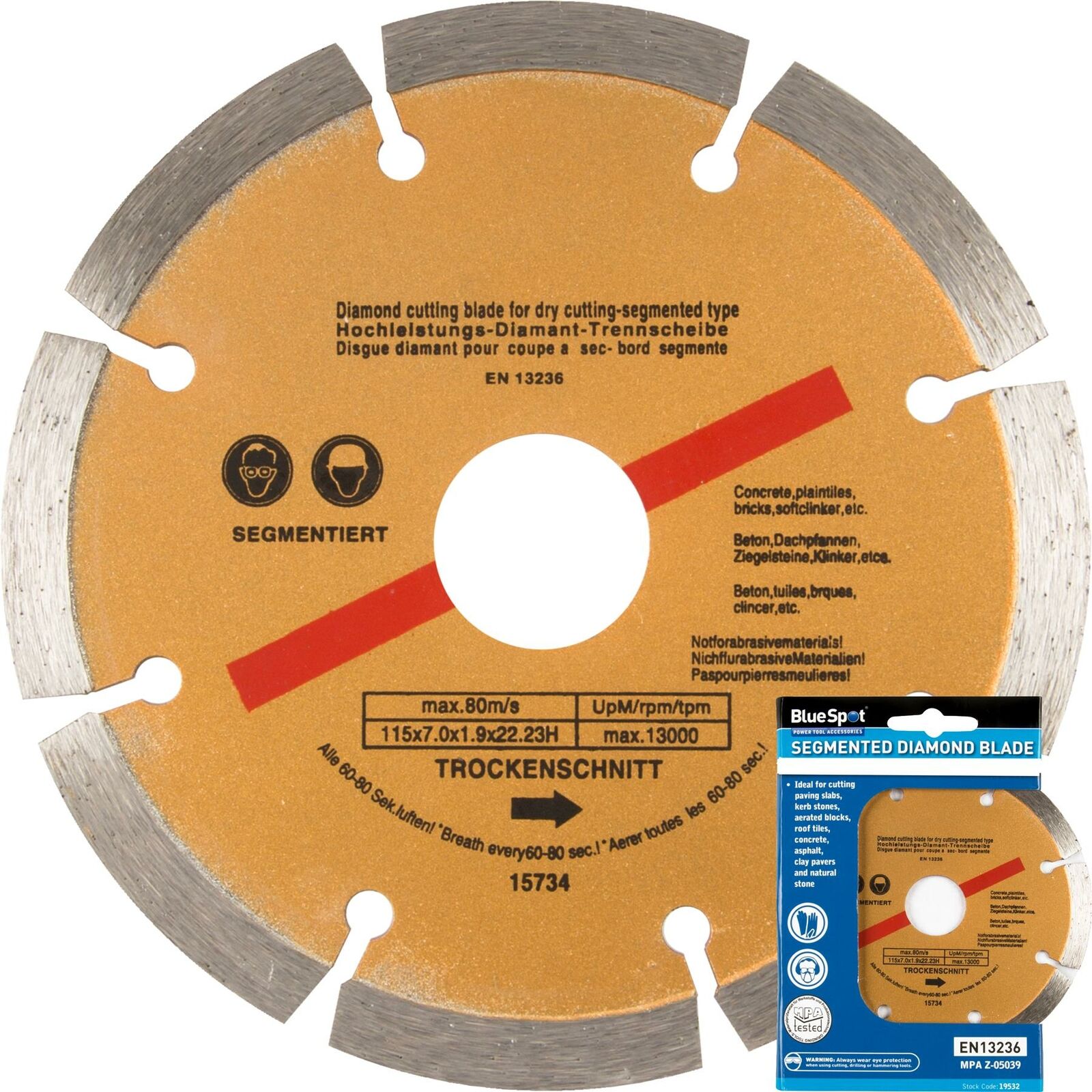 BlueSpot Segmented Diamond Cutting Blade Disc Gold Dry 115mm 4.5" BlueSpot Segmented Diamond Cutting Blade Disc Gold Dry 115mm 4.5"