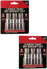 3pc TORX SOCKET SET T50 OR T40 1/2" DRIVE STAR BIT
