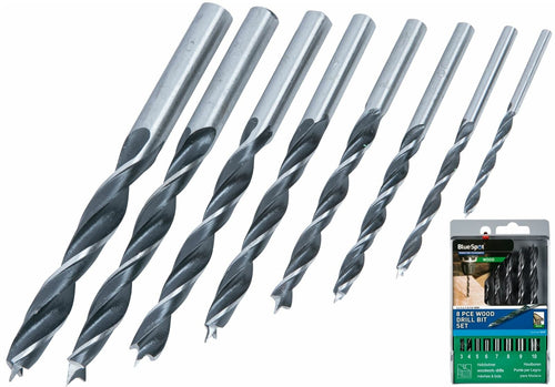 BlueSpot 8pc Brad Point Wood Drill Bit Set 3, 4, 5, 6, 7, 8, 9 & 10mm Bits