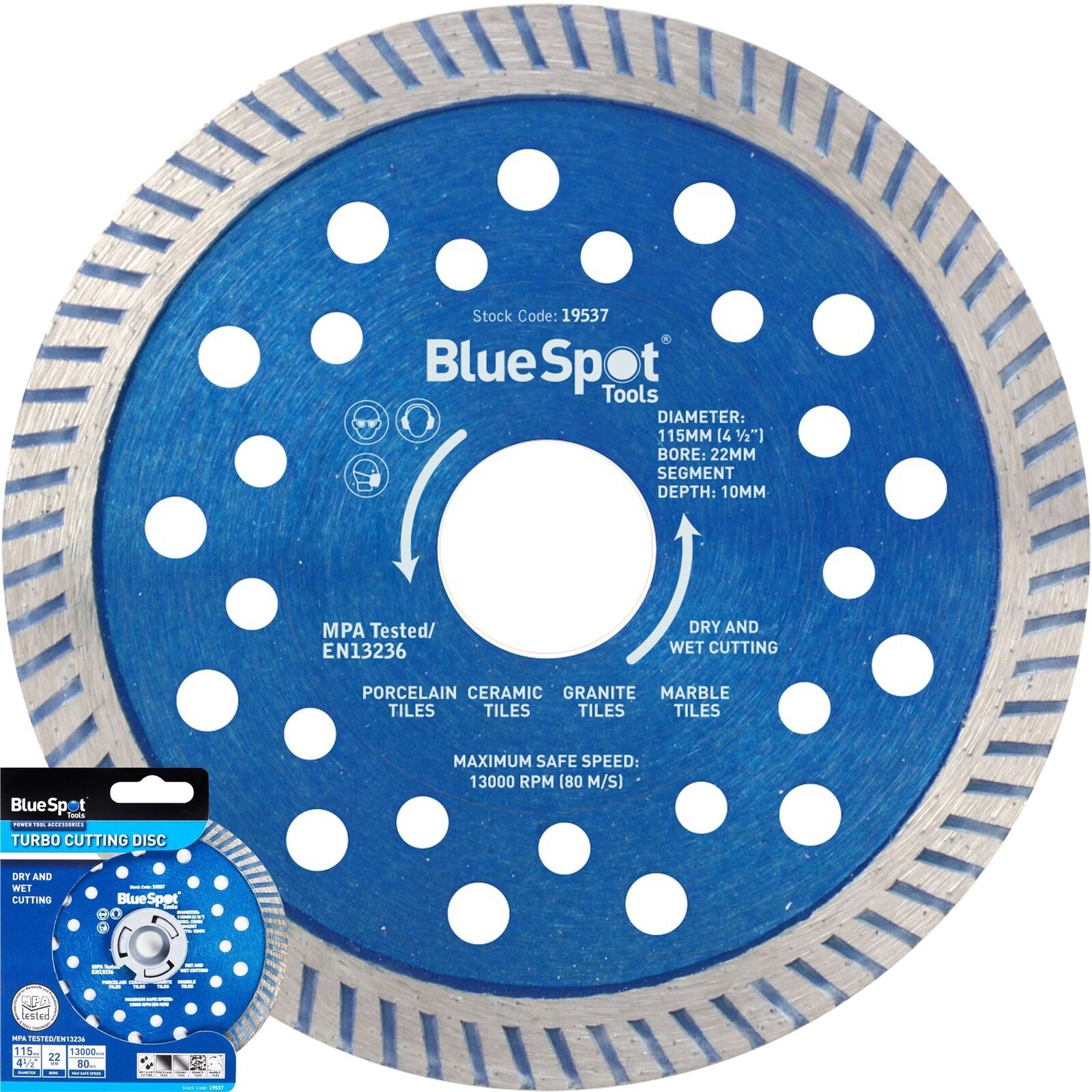 BlueSpot Turbo Tile Diamond Cutting Disc Angle Grinder Blade Stone 4.5" 115mm BlueSpot Turbo Tile Diamond Cutting Disc Angle Grinder Blade Stone 4.5" 115mm