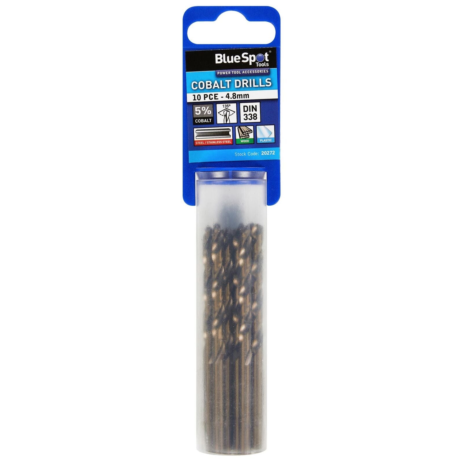 BlueSpot Metal Hss Cobalt Drill Bits Set 10pc 4.8mm For Steel Wood Plastic BlueSpot Metal Hss Cobalt Drill Bits Set 10pc 4.8mm For Steel Wood Plastic