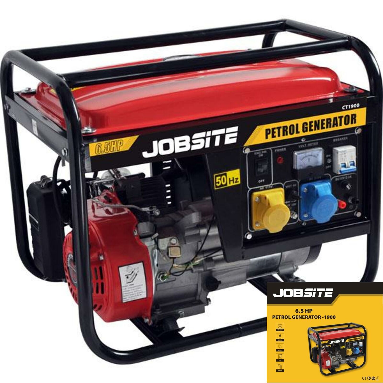 Jobsite 2000W Petrol Portable Camping Generator 4 Stroke 230v 6.5HP Recoil start Jobsite 2000W Petrol Portable Camping Generator 4 Stroke 230v 6.5HP Recoil start