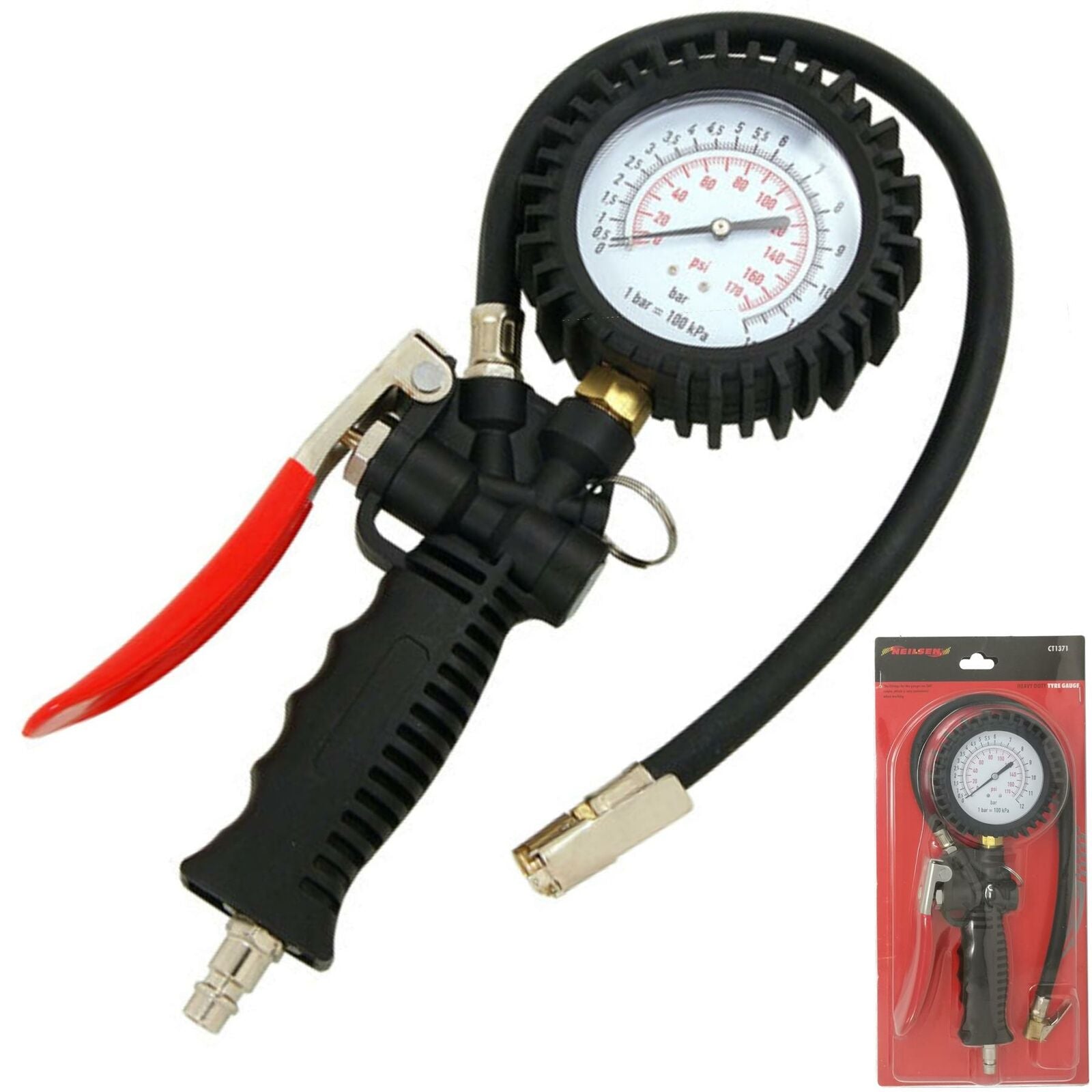Neilsen Heavy Duty Air Line Tyre Pump Inflator Pressure Gauge Compressor 220 PSI Neilsen Heavy Duty Air Line Tyre Pump Inflator Pressure Gauge Compressor 220 PSI