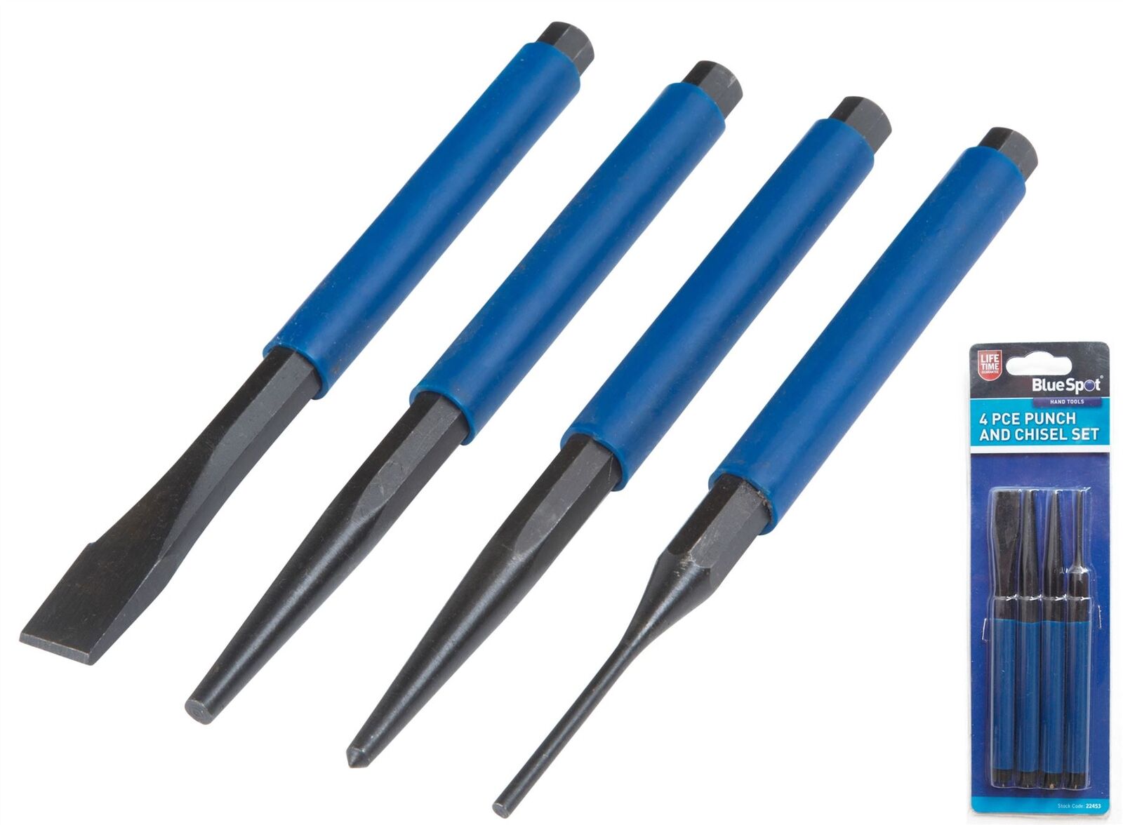 BlueSpot Punch & Chisel Set 4 Pc Cold Chisels Cente Pin Taper Parallel 22453 BlueSpot Punch & Chisel Set 4 Pc Cold Chisels Cente Pin Taper Parallel 22453