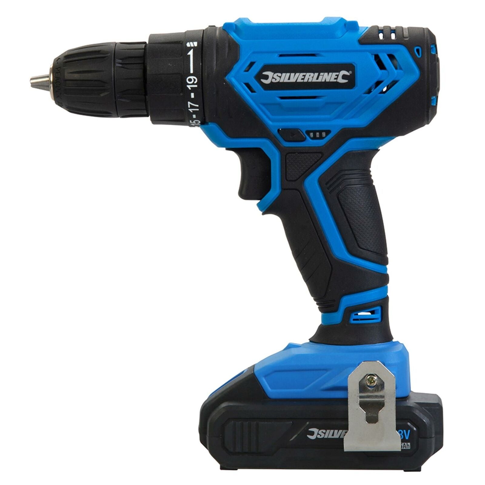 Silverline 18V Electric Drill Driver Screwdriver Keyless Chuck Li-Ion Battery Silverline 18V Electric Drill Driver Screwdriver Keyless Chuck Li-Ion Battery