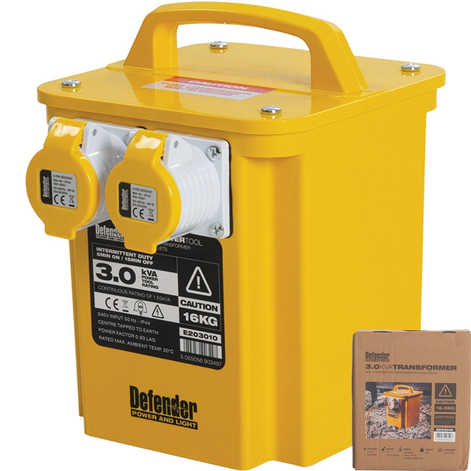 Defender 3KVA Portable Site Transformer 110V Twin 16 AMP Outlet Power Tool Defender 3KVA Portable Site Transformer 110V Twin 16 AMP Outlet Power Tool