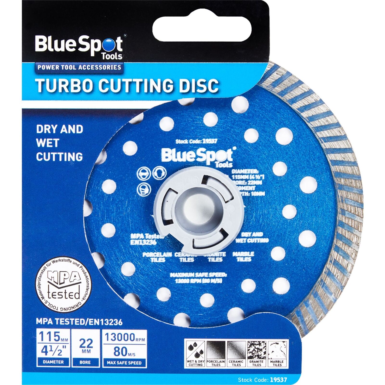 BlueSpot Turbo Tile Diamond Cutting Disc Angle Grinder Blade Stone 4.5" 115mm BlueSpot Turbo Tile Diamond Cutting Disc Angle Grinder Blade Stone 4.5" 115mm
