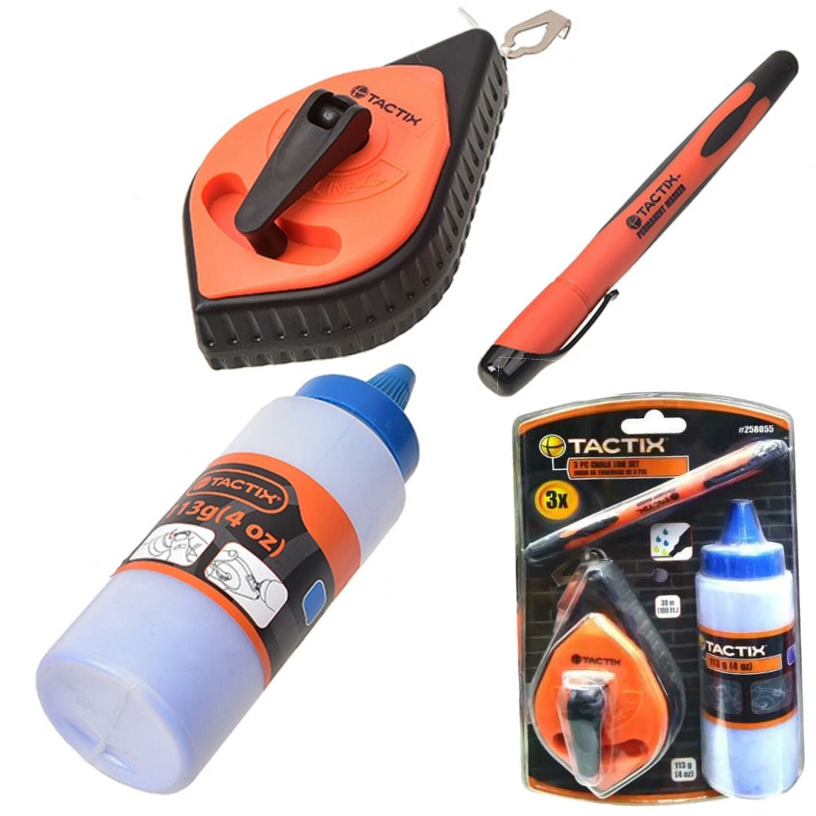 Tactix 3pc Builders Blue Chalk Powder 30m String Line With Fine Marker Pen Tactix 3pc Builders Blue Chalk Powder 30m String Line With Fine Marker Pen