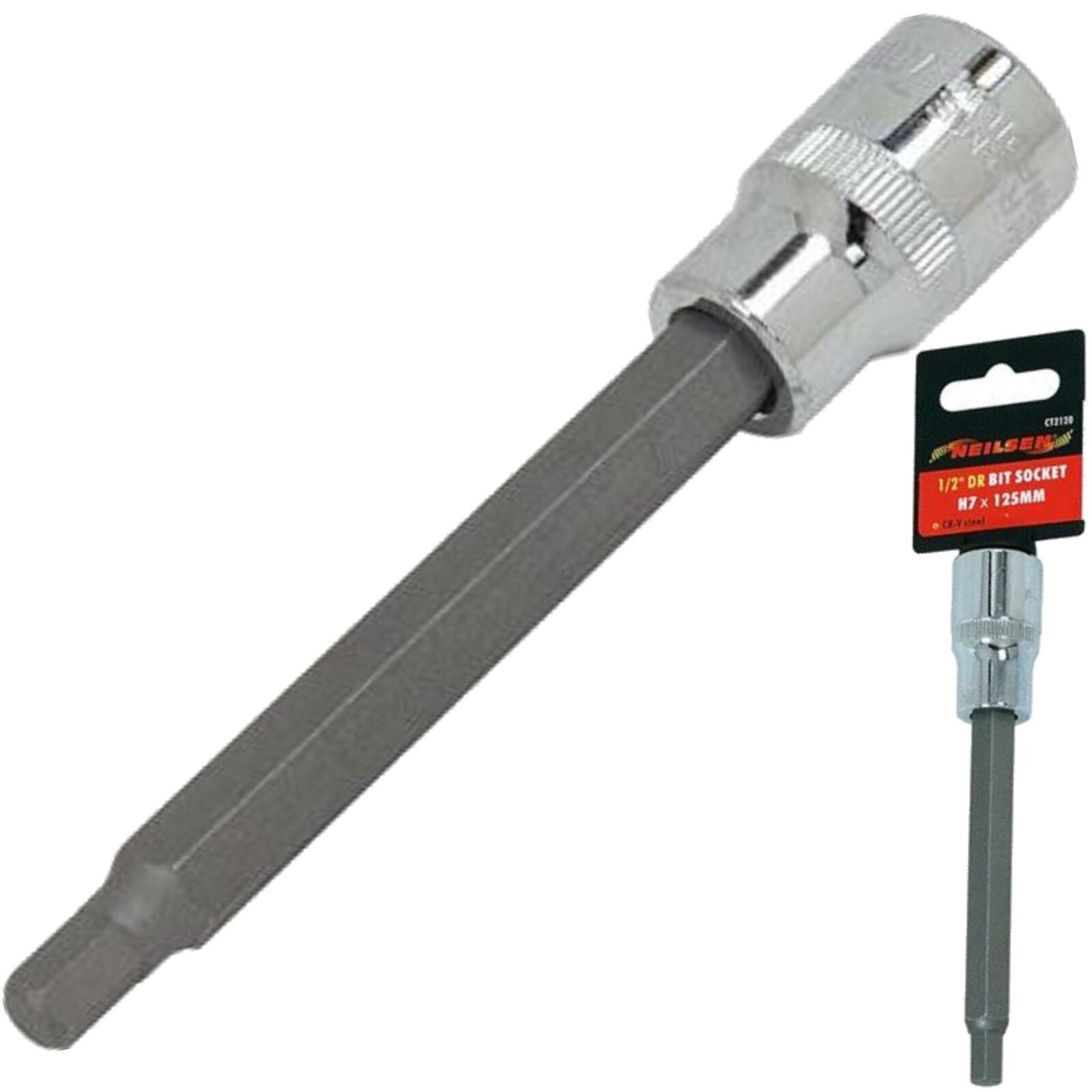 Neilsen Long Reach 125mm Allen Hex Bit Socket 7mm For Brake Calipers 1/2" Drive Neilsen Long Reach 125mm Allen Hex Bit Socket 7mm For Brake Calipers 1/2" Drive