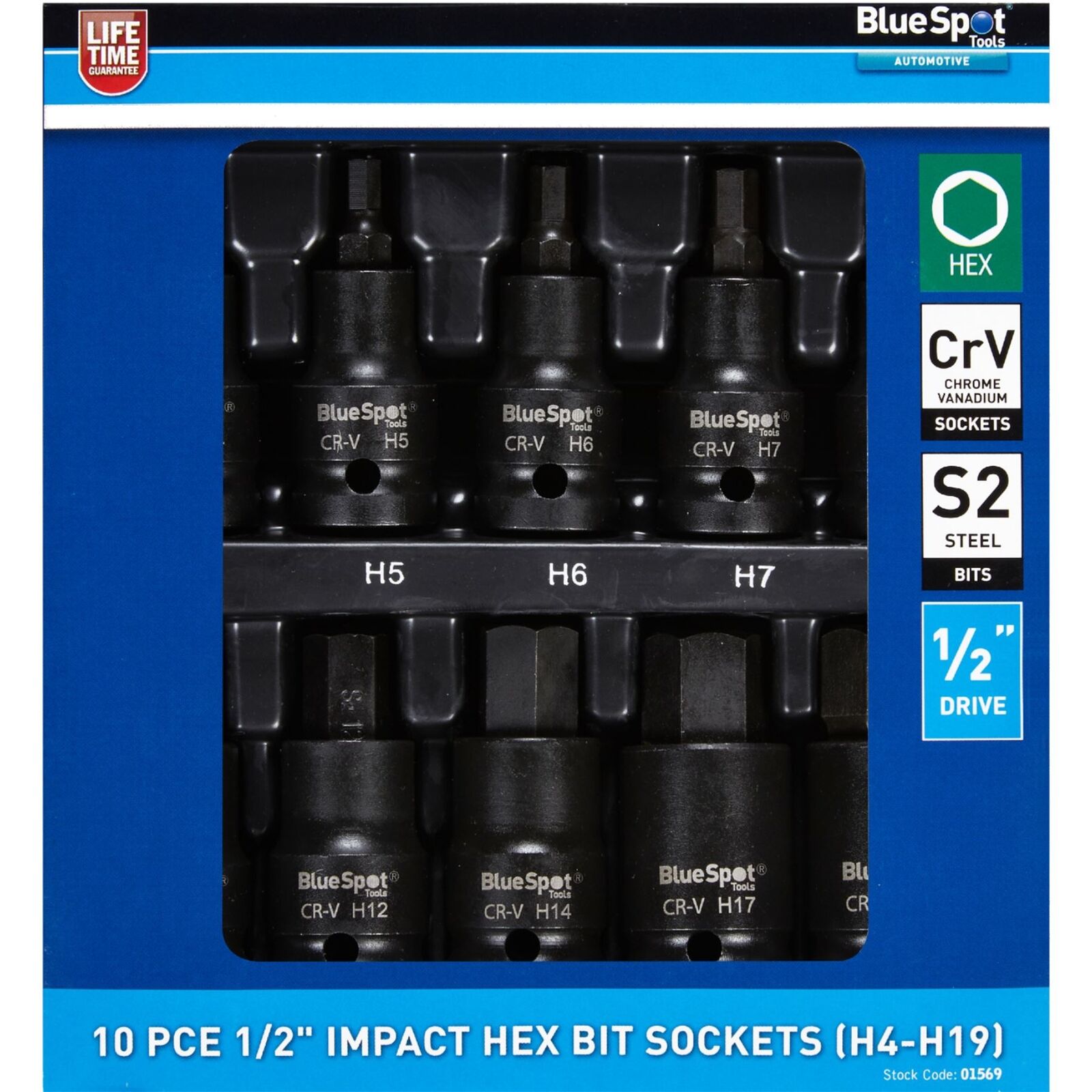 BlueSpot Impact Allen Key Hex 1/2" Drive Bit Socket Set H4 - H19 Bits 10pc BlueSpot Impact Allen Key Hex 1/2" Drive Bit Socket Set H4 - H19 Bits 10pc