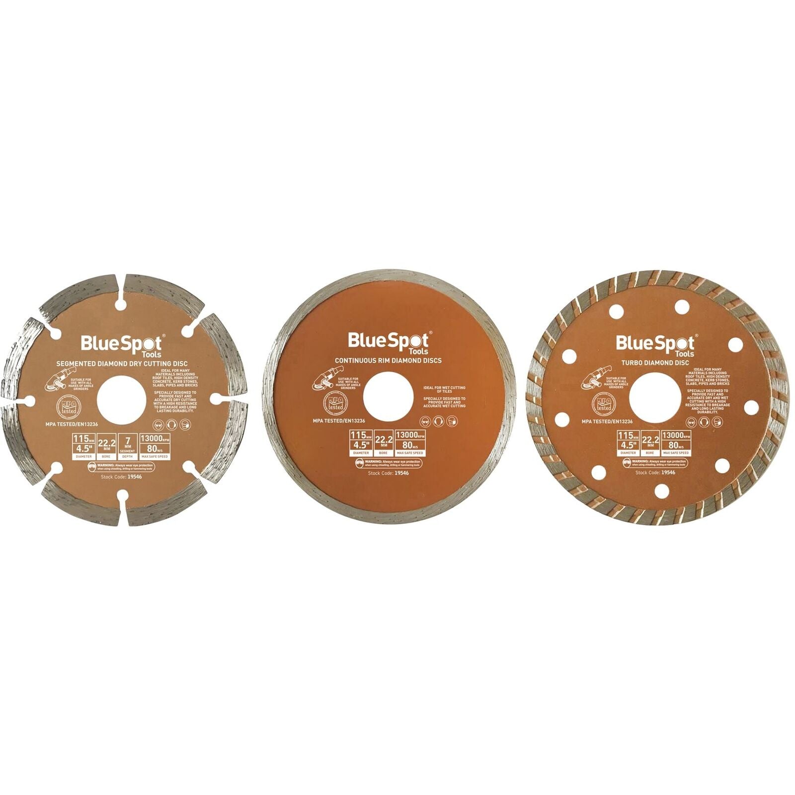 BlueSpot Turbo Diamond Angle Grinder Stone Concrete Cutting Disc 4.5" 2pc 115mm BlueSpot Turbo Diamond Angle Grinder Stone Concrete Cutting Disc 4.5" 2pc 115mm