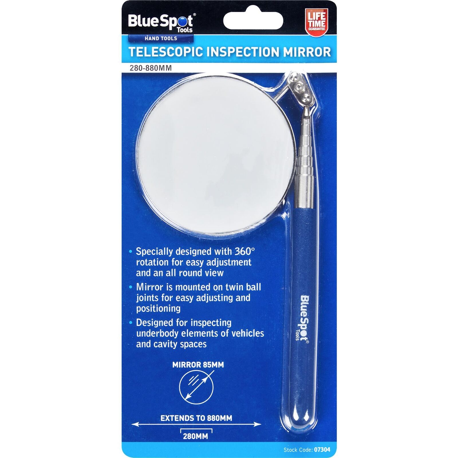 Bluespot Mechanics Inspection Mirror Telescopic Extending Circle 280-880mm Bluespot Mechanics Inspection Mirror Telescopic Extending Circle 280-880mm