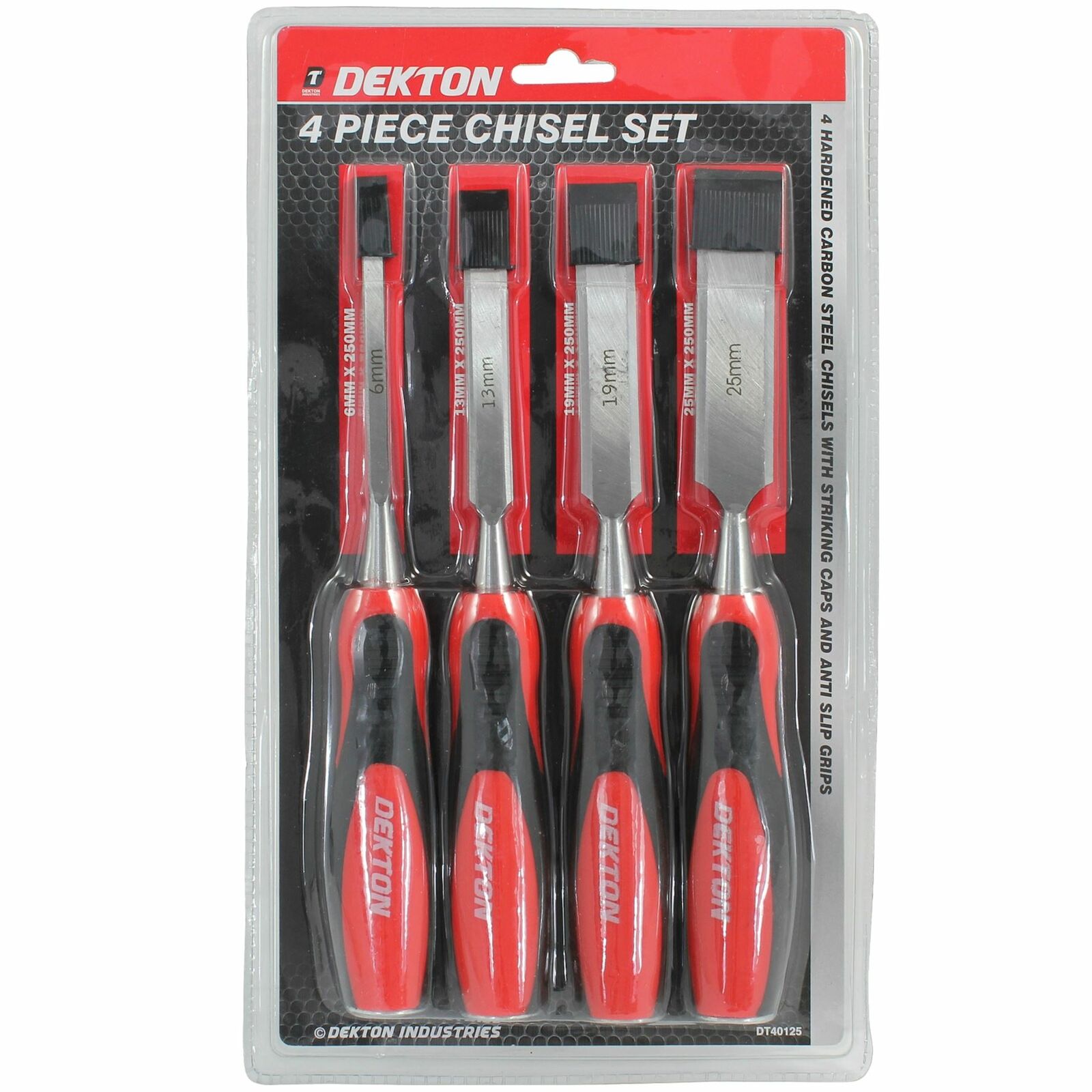 Dekton 4pc Wood Chisel Set Woodworking Carpentry Bevel Edge  6mm 13mm 19mm 25mm Dekton 4pc Wood Chisel Set Woodworking Carpentry Bevel Edge  6mm 13mm 19mm 25mm