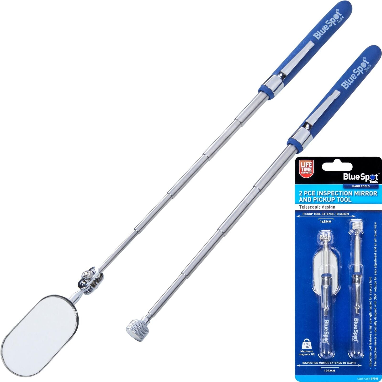Bluespot Mechanics Inspection Mirror & Pickup Telescopic Extending Tools 2pc Bluespot Mechanics Inspection Mirror & Pickup Telescopic Extending Tools 2pc