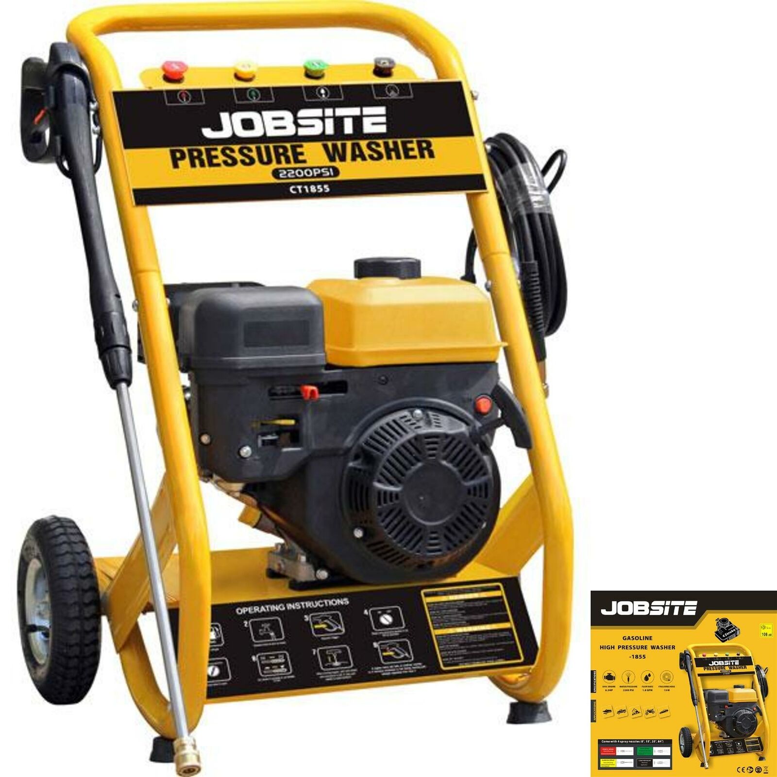 Jobsite Petrol Pressure Washer 2200 PSI 6.5HP High Power Jet 4 Stroke Garden Car Jobsite Petrol Pressure Washer 2200 PSI 6.5HP High Power Jet 4 Stroke Garden Car