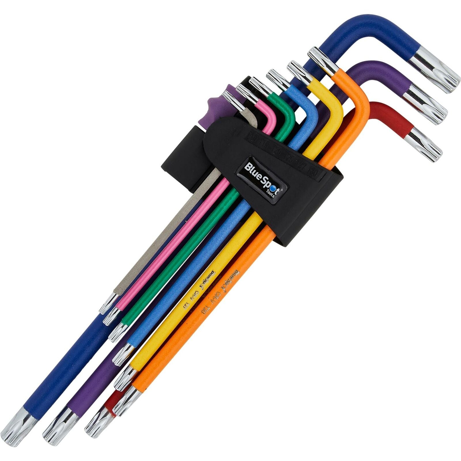 BlueSpot Extra Long Colour Coded Ball End Metric Hex Key Set 9pc T10-T50 BlueSpot Extra Long Colour Coded Ball End Metric Hex Key Set 9pc T10-T50