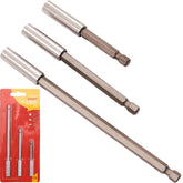 3pc MAGNETIC SCREWDRIVER BIT HOLDER SET - DRILLS 3" (75mm) 4" (100mm) 6" (150mm)