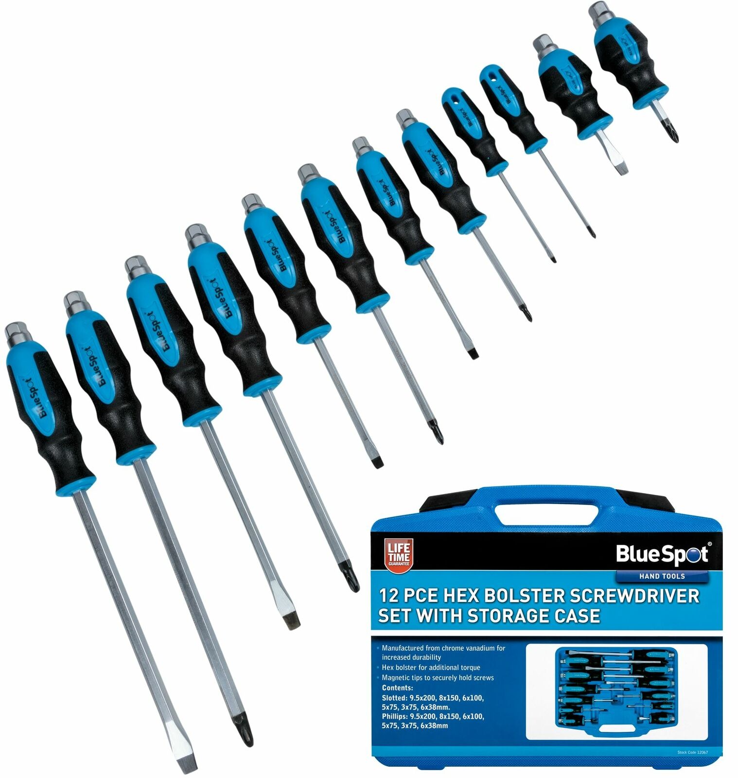 BlueSpot Screwdriver Set Hex Impact Bolster Handle Magnetic Tip Screwdrivers BlueSpot Screwdriver Set Hex Impact Bolster Handle Magnetic Tip Screwdrivers