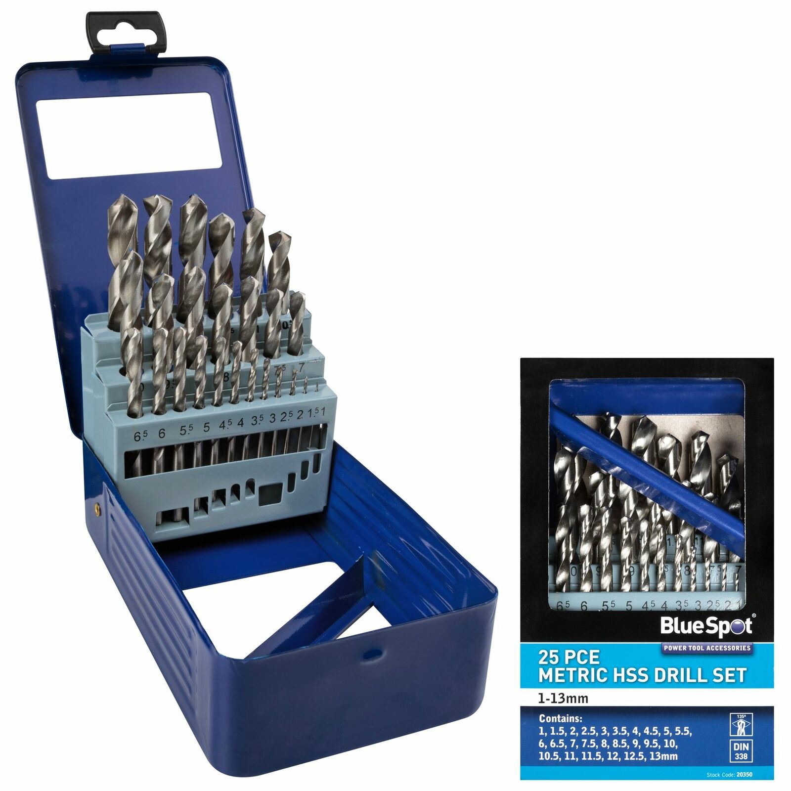 BlueSpot Metal HSS Metric 25pc Drill Bits Set 1mm to 13mm for Steel Metal Wood BlueSpot Metal HSS Metric 25pc Drill Bits Set 1mm to 13mm for Steel Metal Wood