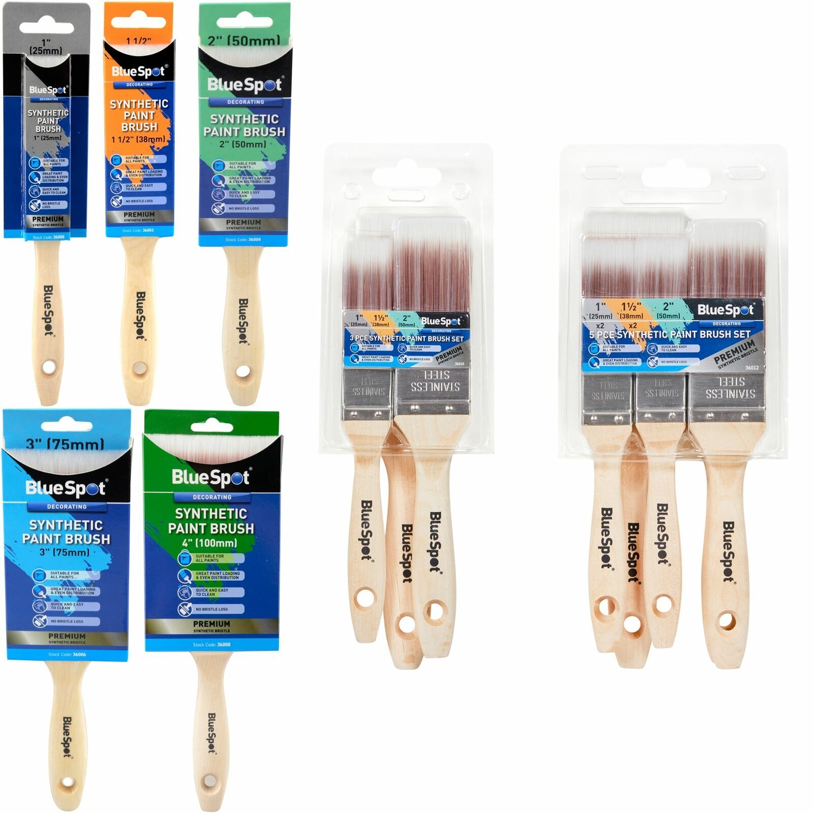 BlueSpot Synthetic Wooden Handle Paint Brushes Decorating DIY Brush 1" - 4" BlueSpot Synthetic Wooden Handle Paint Brushes Decorating DIY Brush 1" - 4"