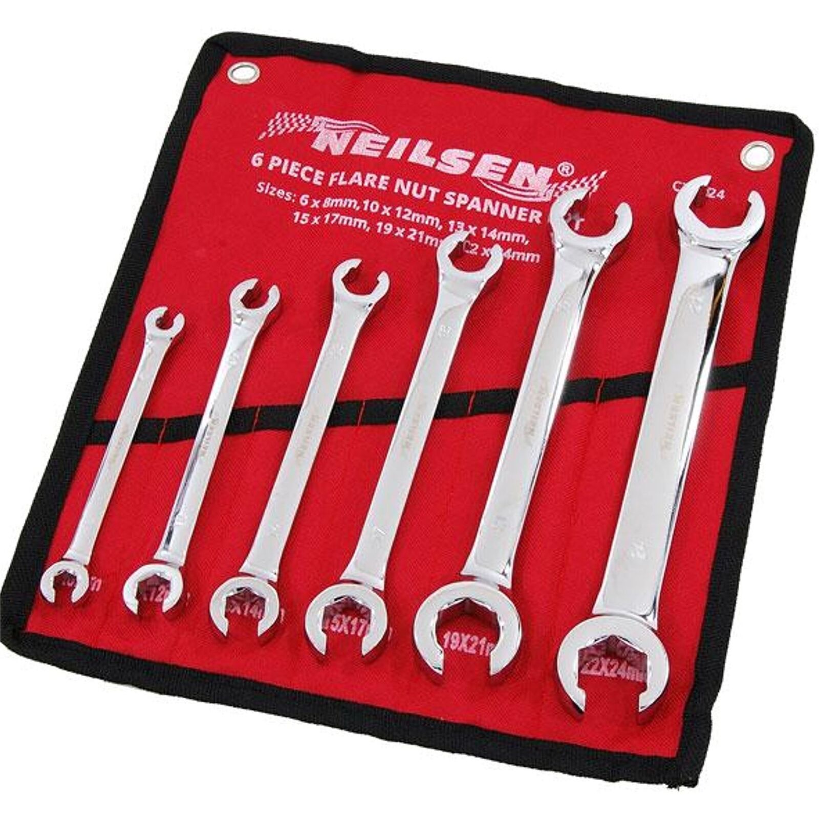 Neilsen Flare Nut Wrench Open-Ended Brake Pipe Spanner Set 6pc 6mm ? 24mm Neilsen Flare Nut Wrench Open-Ended Brake Pipe Spanner Set 6pc 6mm ? 24mm