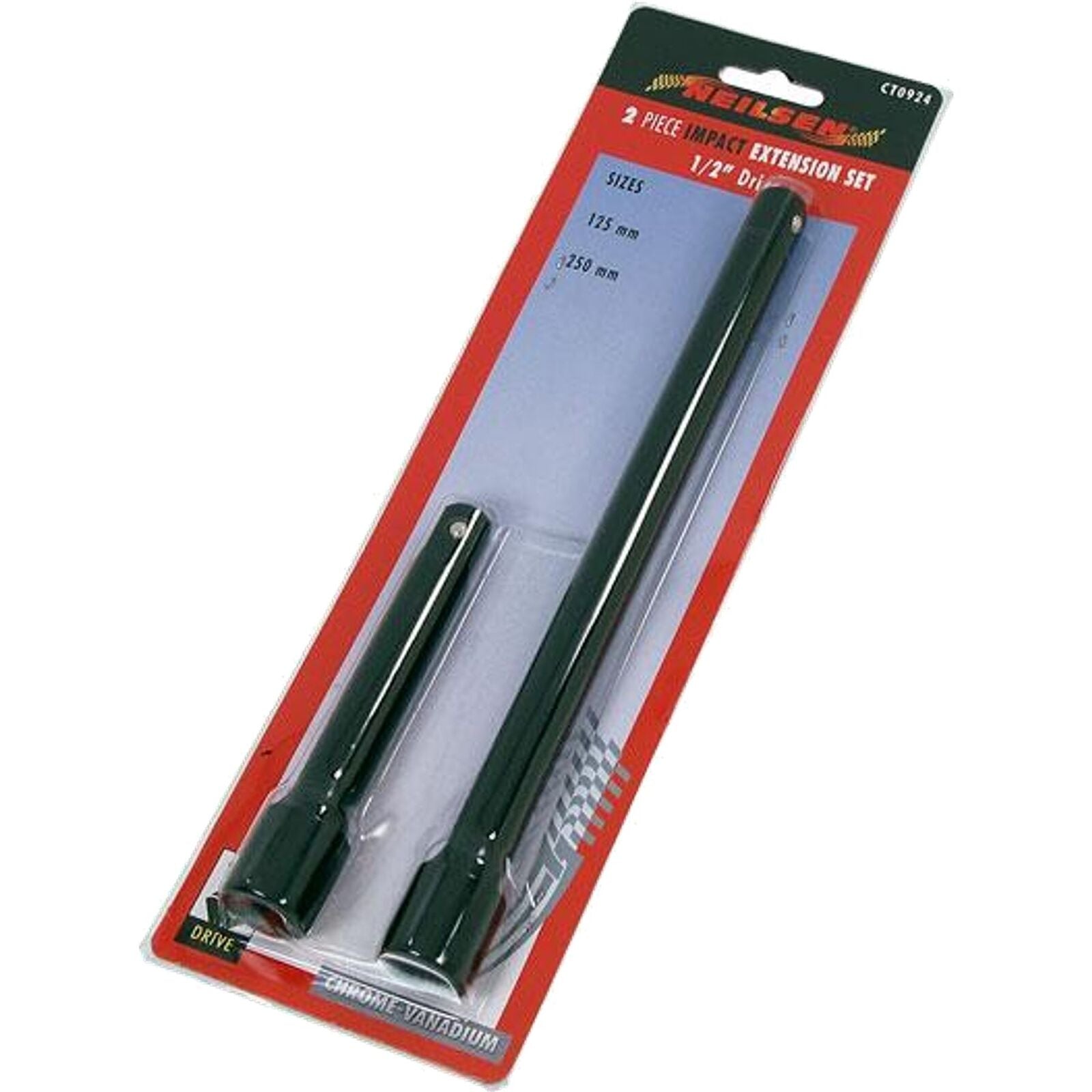 Neilsen Socket Impact Extension Bar Set 125 & 250mm Long Reach 2pc 1/2" Neilsen Socket Impact Extension Bar Set 125 & 250mm Long Reach 2pc 1/2"