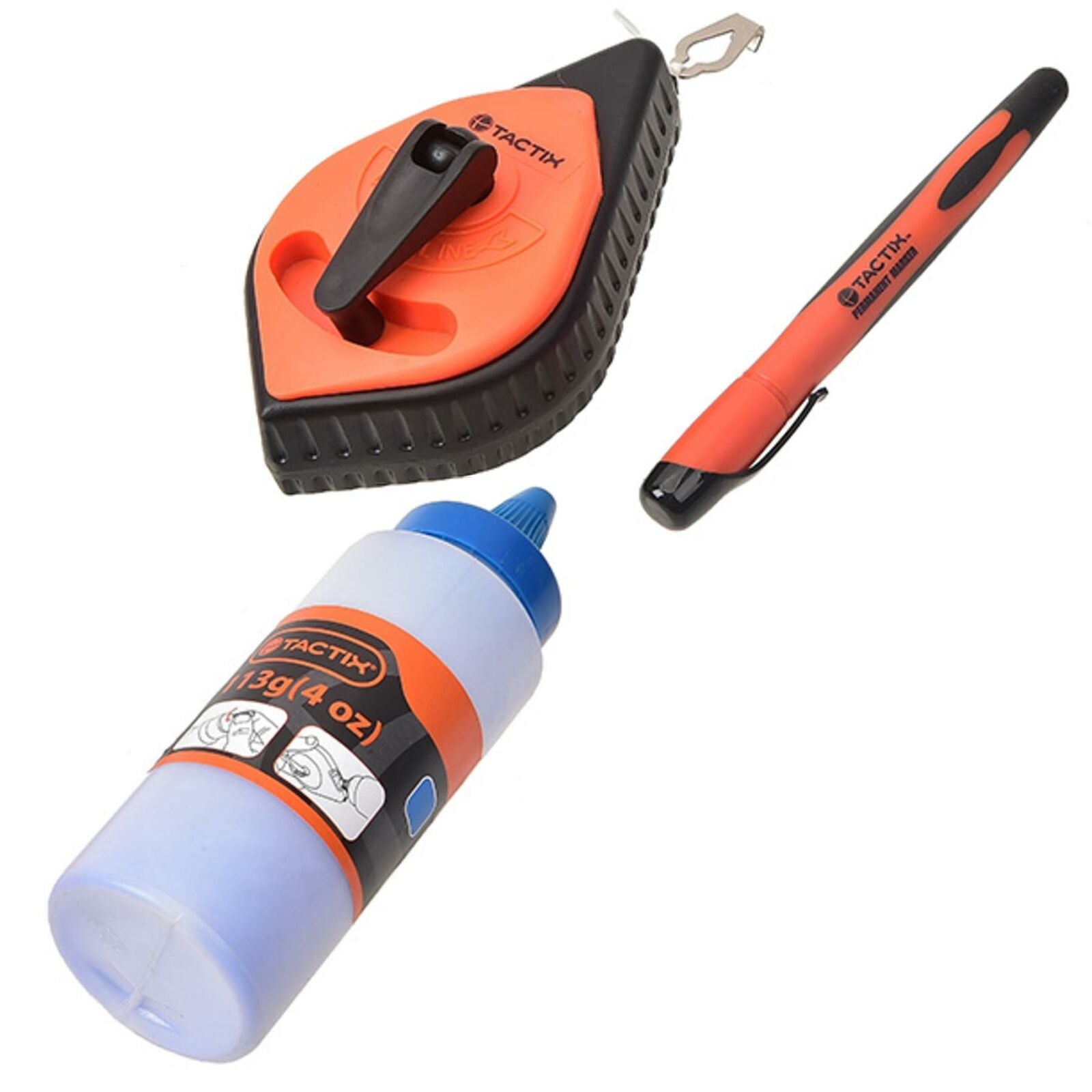 Tactix 3pc Builders Blue Chalk Powder 30m String Line With Fine Marker Pen Tactix 3pc Builders Blue Chalk Powder 30m String Line With Fine Marker Pen