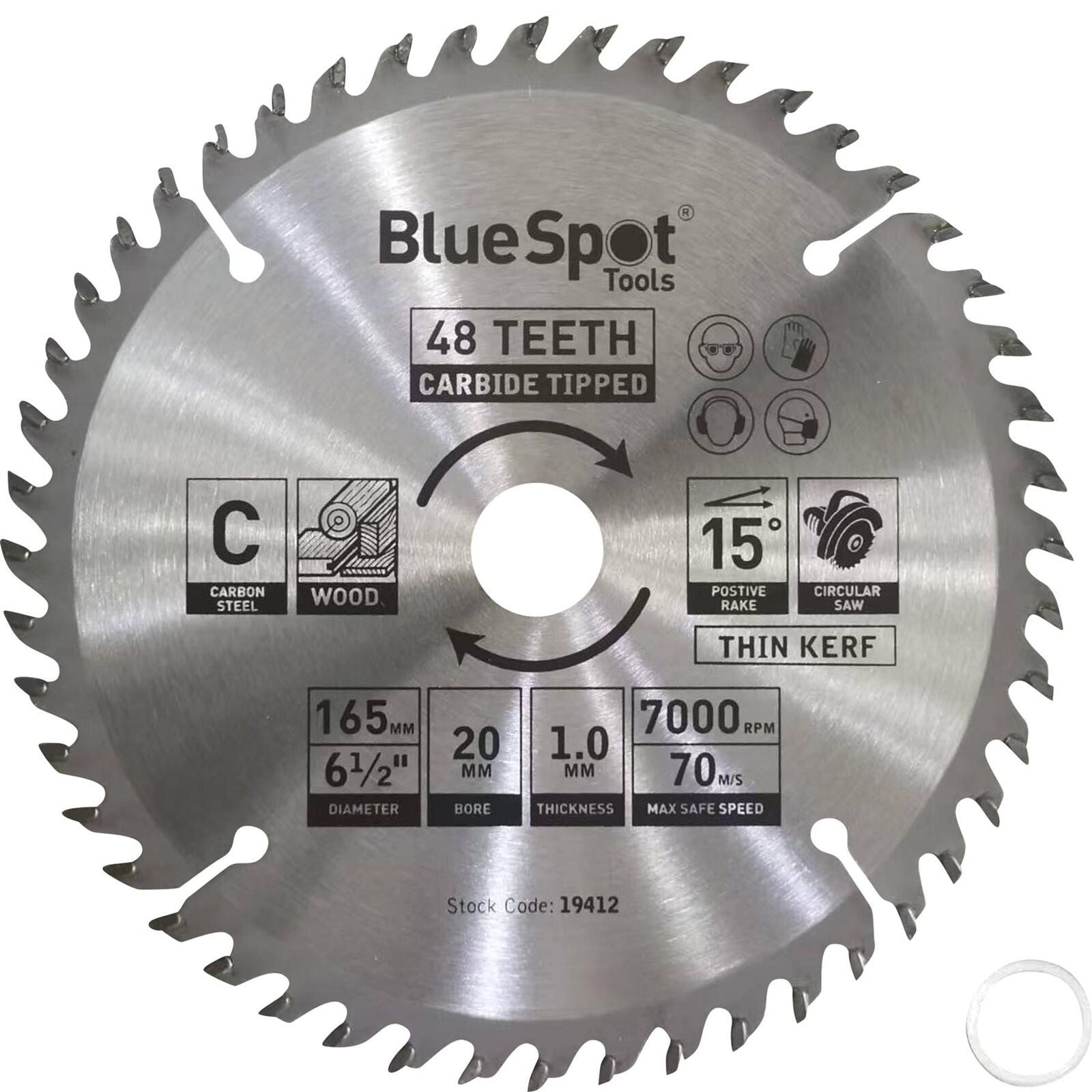BlueSpot 165mm Tct Circular Mitre Saw Blade Blades 20mm Bore 48 Teeth BlueSpot 165mm Tct Circular Mitre Saw Blade Blades 20mm Bore 48 Teeth