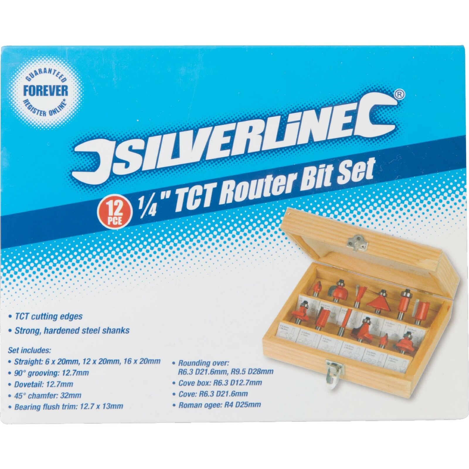 Silverline 12pc TCT Edge Cutting Router Bits 1/4? Shank Grooving Rounding Set Silverline 12pc TCT Edge Cutting Router Bits 1/4? Shank Grooving Rounding Set