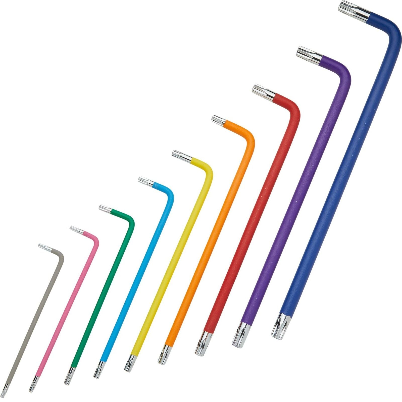 BlueSpot Extra Long Colour Coded Ball End Metric Hex Key Set 9pc T10-T50 BlueSpot Extra Long Colour Coded Ball End Metric Hex Key Set 9pc T10-T50