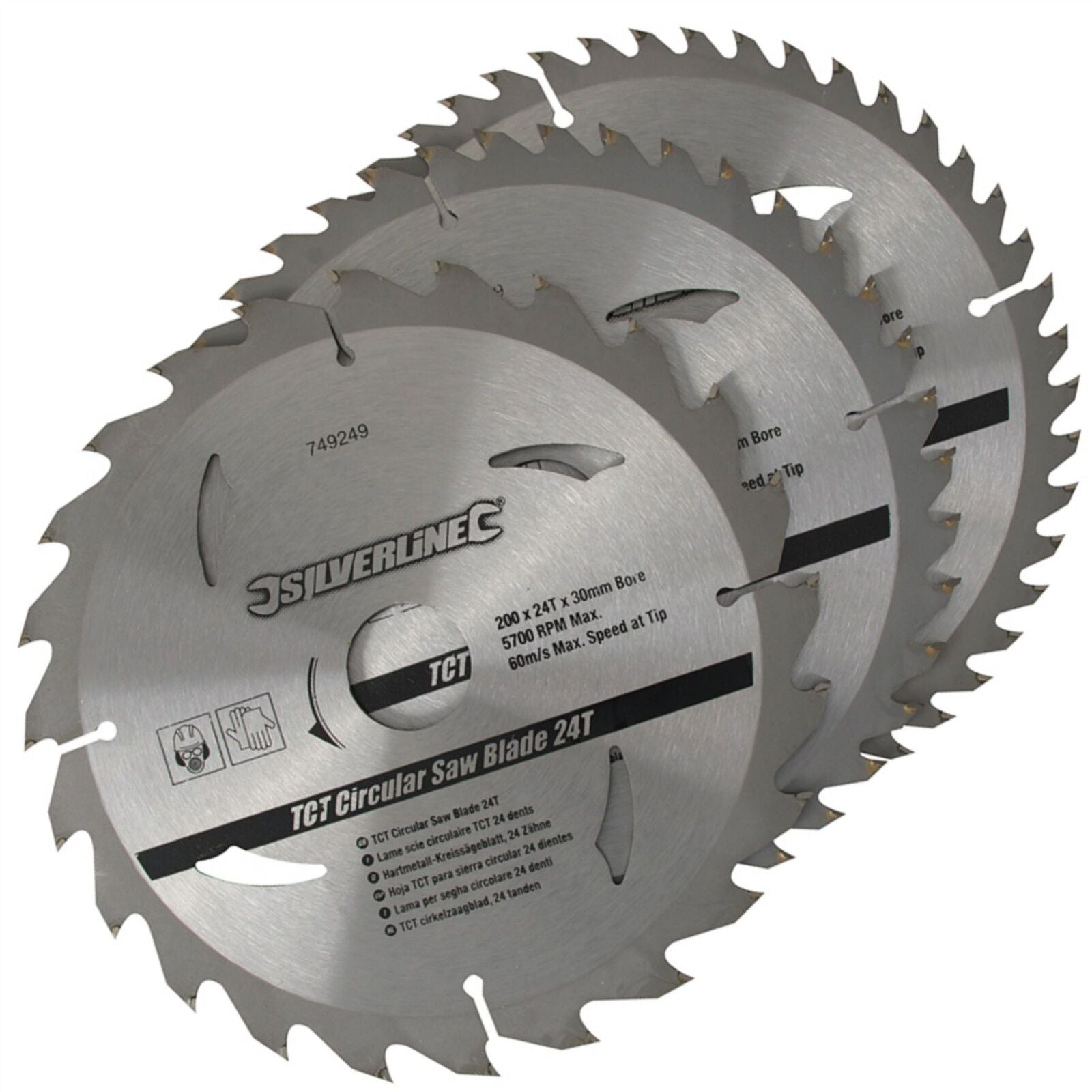 3 Circular Mitre Saw Blades 200mm Diameter 30mm Bore 25 18 & 16mm Bushes 749249 3 Circular Mitre Saw Blades 200mm Diameter 30mm Bore 25 18 & 16mm Bushes 749249