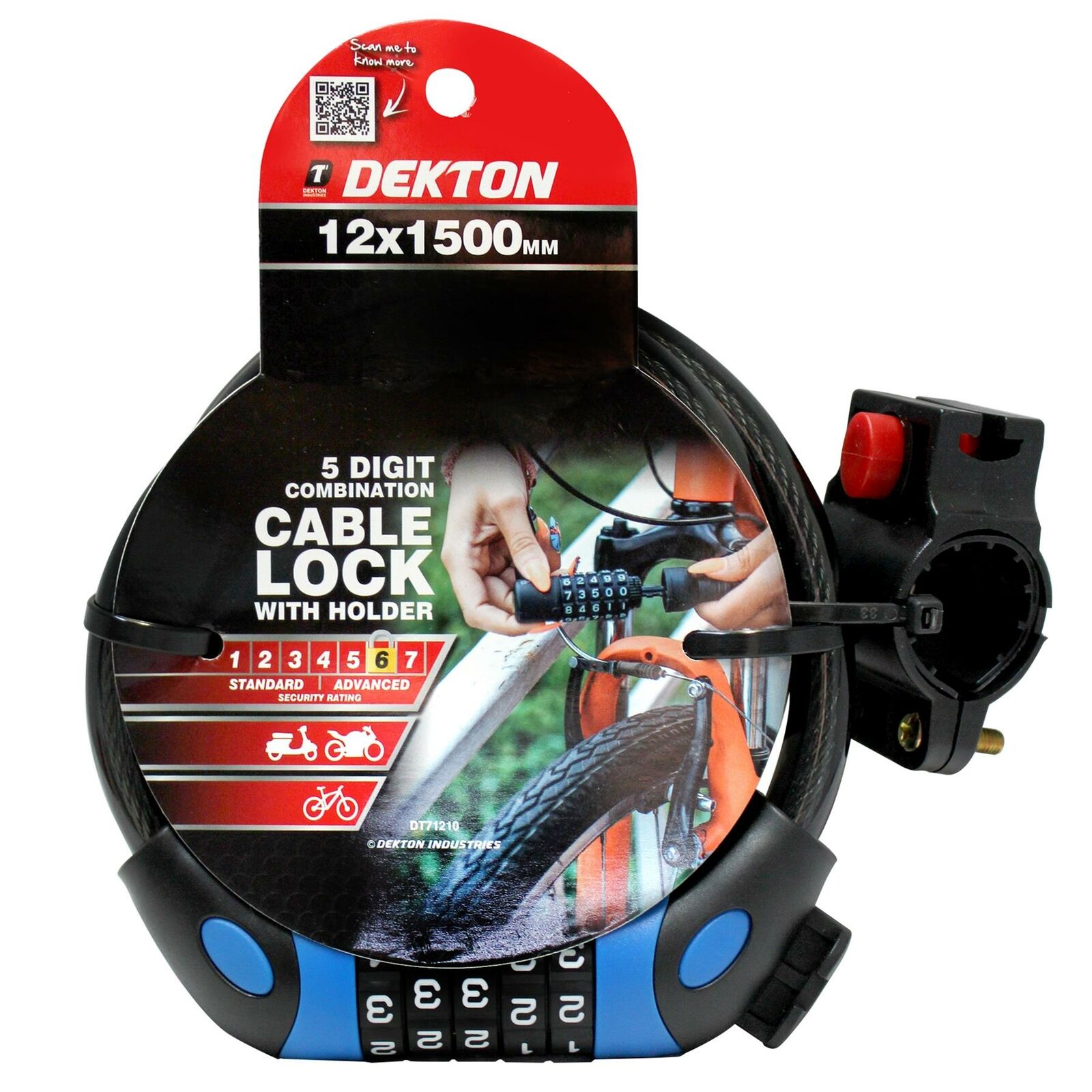 Dekton 5 Digit Combination Security Spiral Steel Cable Lock Bike 12mm x 1.5m Dekton 5 Digit Combination Security Spiral Steel Cable Lock Bike 12mm x 1.5m