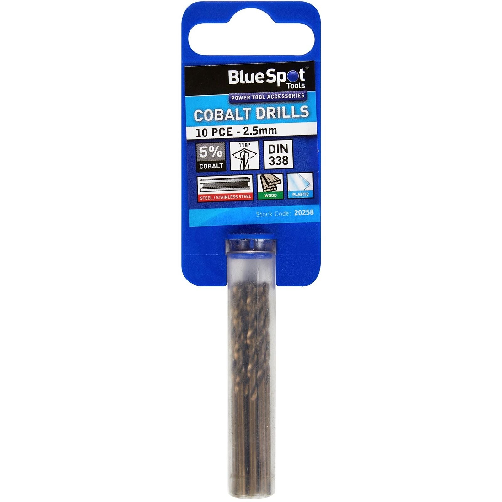 BlueSpot Metal Hss Cobalt Drill Bits Set 10pc 2.5mm For Steel Wood Plastic BlueSpot Metal Hss Cobalt Drill Bits Set 10pc 2.5mm For Steel Wood Plastic