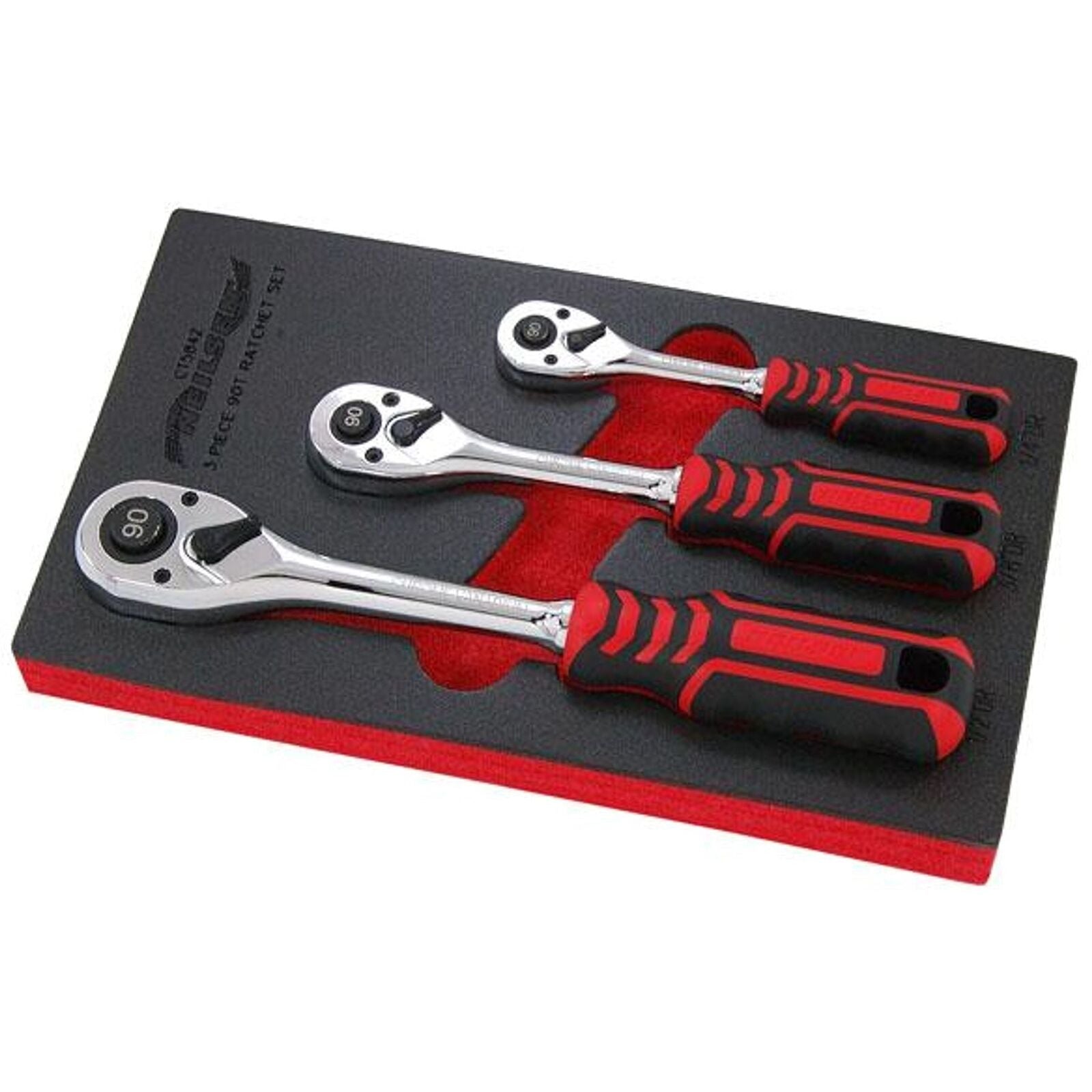 Neilsen Socket Soft Grip Ratchet Handle 1/4" 3/8" 1/2" 90T Set In EVA Foam 3pc Neilsen Socket Soft Grip Ratchet Handle 1/4" 3/8" 1/2" 90T Set In EVA Foam 3pc