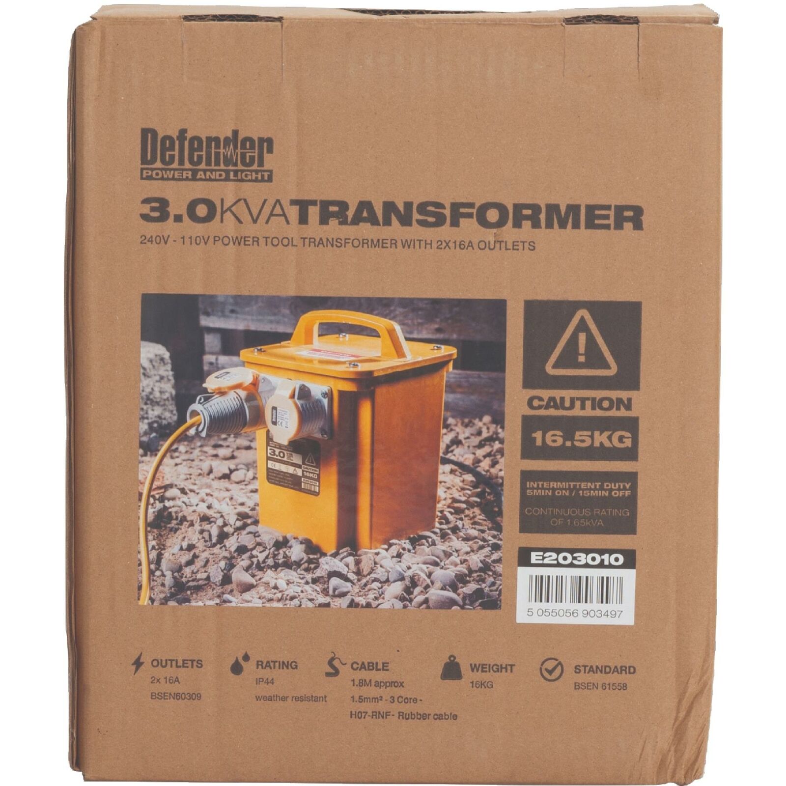 Defender 3KVA Portable Site Transformer 110V Twin 16 AMP Outlet Power Tool Defender 3KVA Portable Site Transformer 110V Twin 16 AMP Outlet Power Tool