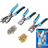 BlueSpot 3pc Revolving Leather Hole Punch And Eyelet Plier Set Puncher Belts Cut