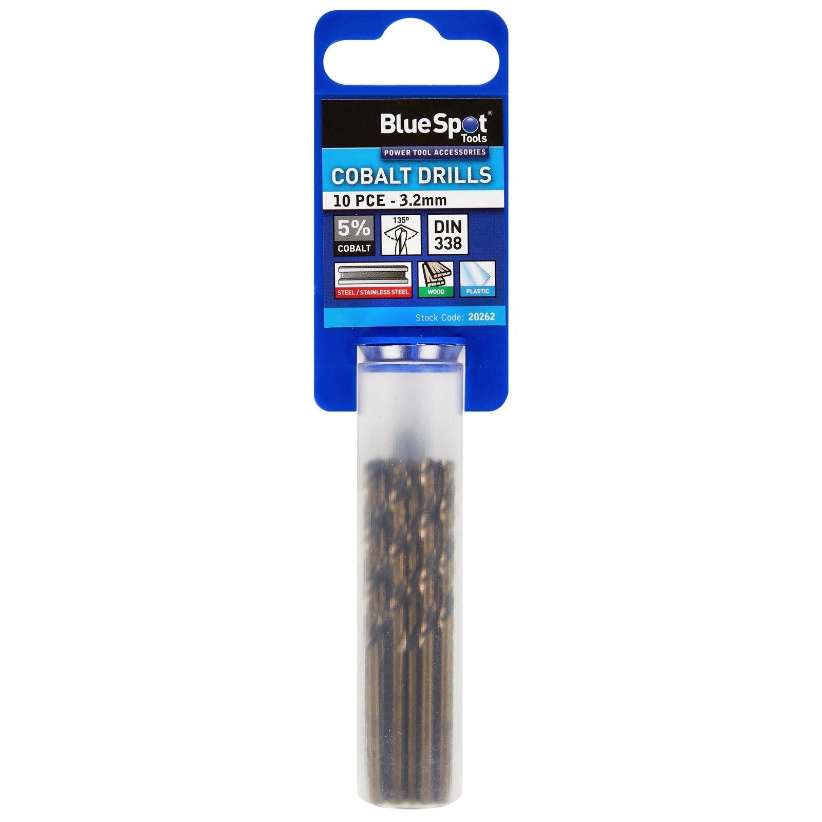BlueSpot Metal Hss Cobalt Drill Bits Set 10pc 3.2mm For Steel Wood Plastic BlueSpot Metal Hss Cobalt Drill Bits Set 10pc 3.2mm For Steel Wood Plastic