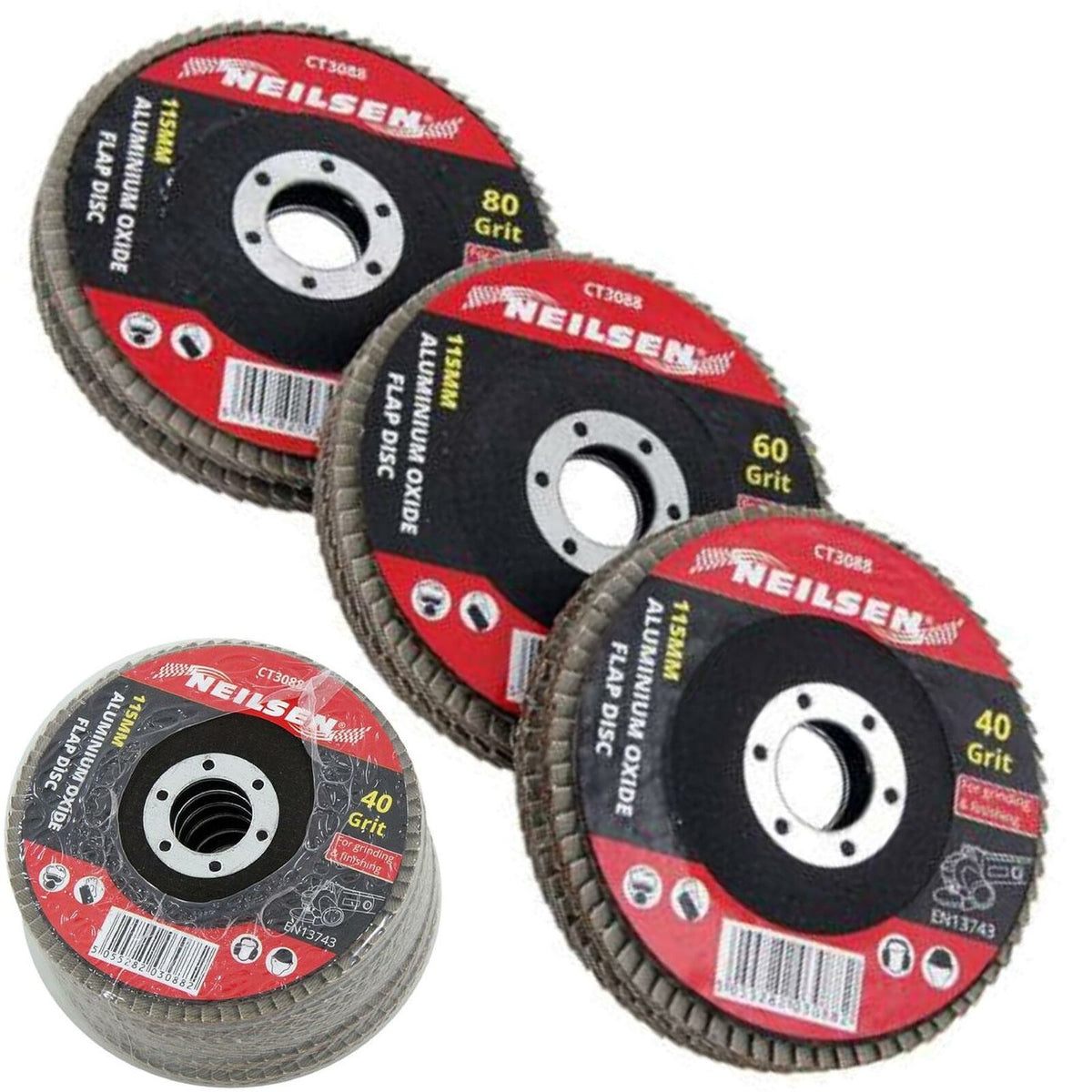 Neilsen 6pc Sanding Aluminium Oxide Flap Disc Set Angle Grinder 40 60 80 Grit