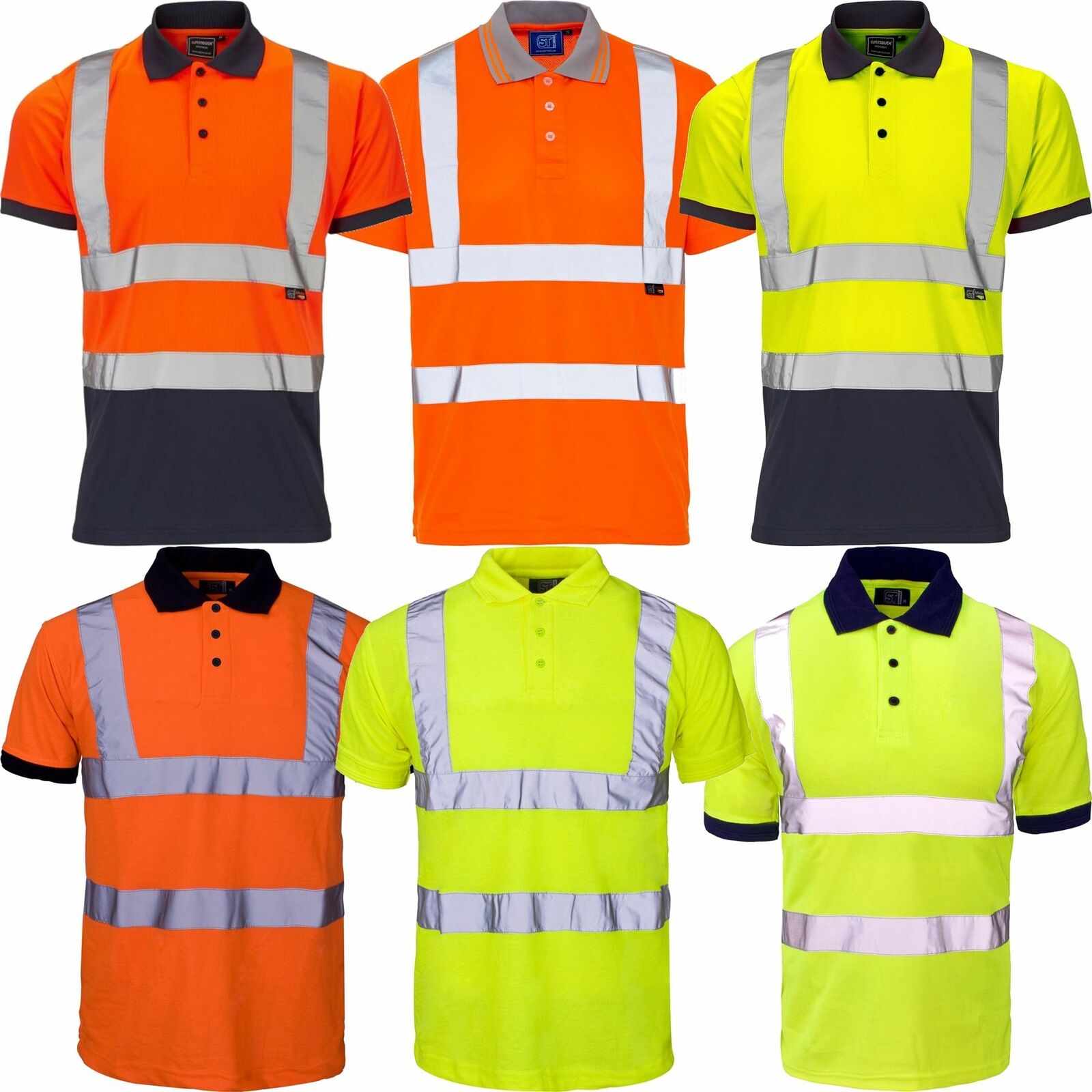 SuperTouch Work Hi Vis Viz Yellow Orange High Visibility Workwear Polo Shirt SuperTouch Work Hi Vis Viz Yellow Orange High Visibility Workwear Polo Shirt