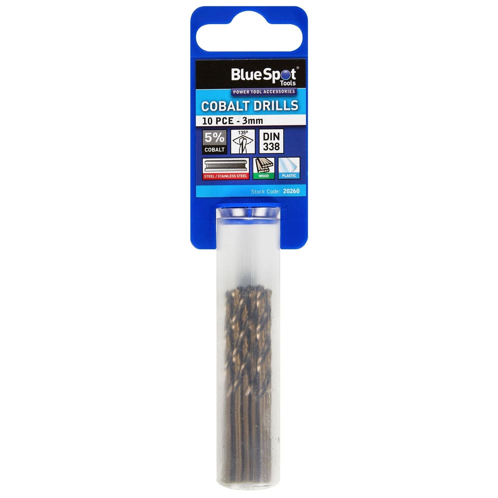 BlueSpot Metal Hss Cobalt Drill Bits Set 10pc 3mm For Steel Wood Plastic BlueSpot Metal Hss Cobalt Drill Bits Set 10pc 3mm For Steel Wood Plastic