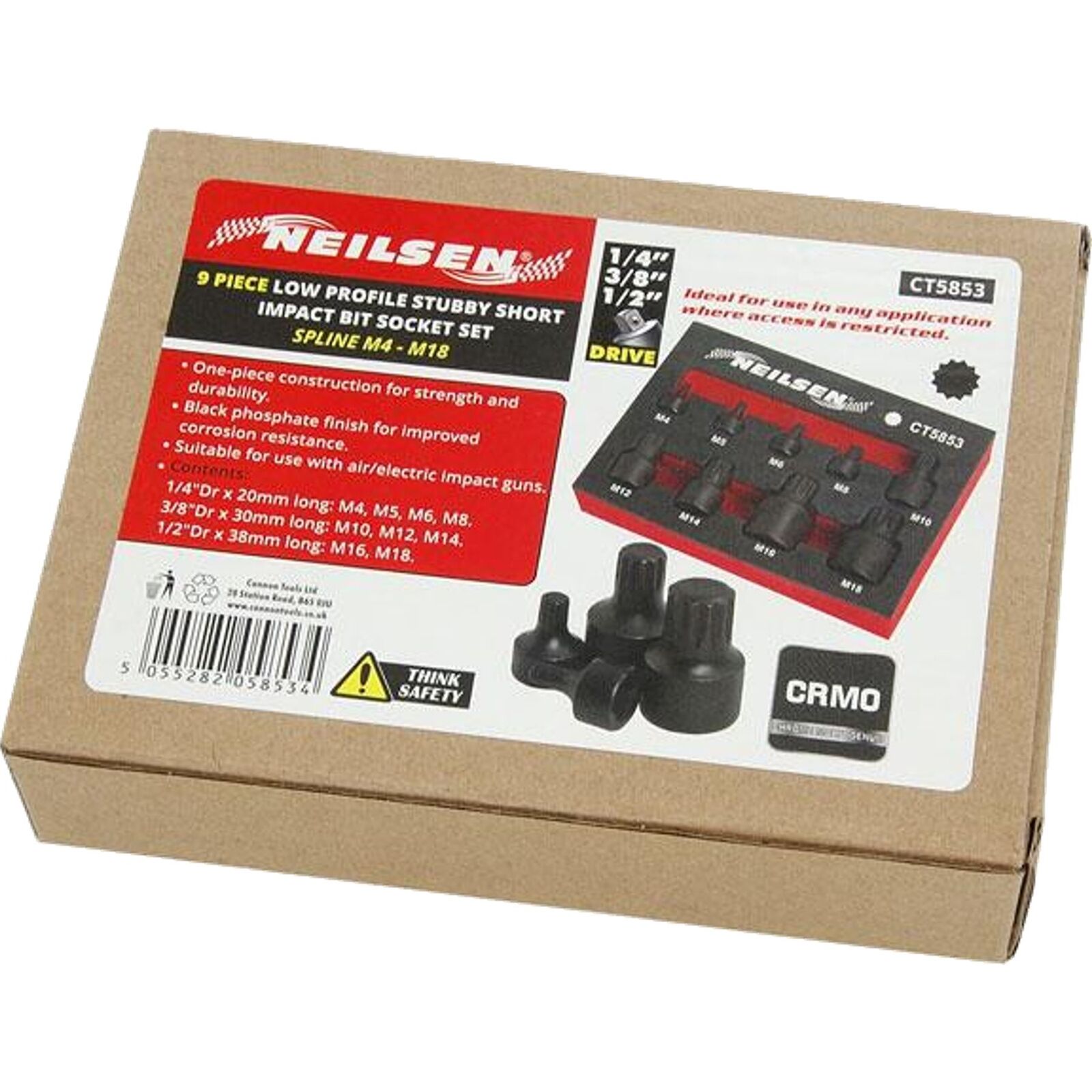 Neilsen Low Profile Stubby Short Impact Spline Bit Socket Set M4 - M18 9pc Neilsen Low Profile Stubby Short Impact Spline Bit Socket Set M4 - M18 9pc