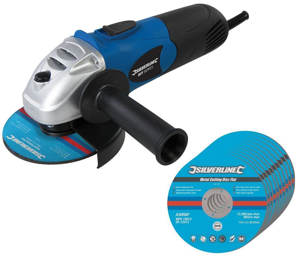 Silverline 650w Electric Grinding Angle Grinder 4.5" 115mm 10 Free Cutting Discs Silverline 650w Electric Grinding Angle Grinder 4.5" 115mm 10 Free Cutting Discs