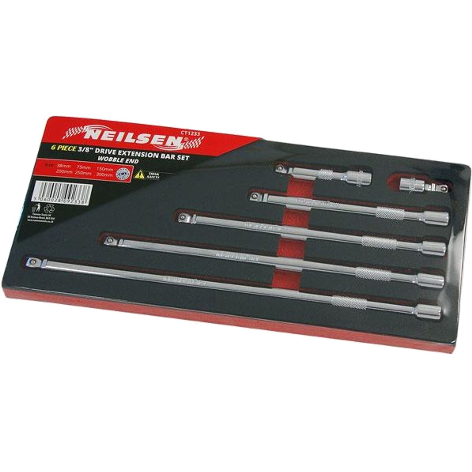 Neilsen Socket Wobble Extension Bar Set 38 75 150 200 250 300mm Long 6pc 3/8" Neilsen Socket Wobble Extension Bar Set 38 75 150 200 250 300mm Long 6pc 3/8"