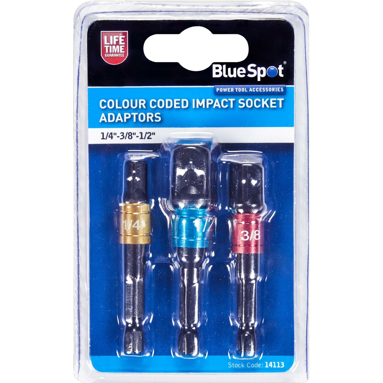 BlueSpot Colour Coded Impact Socket Convertor Reducer Adapter Set 1/2" 1/4" 3/8" BlueSpot Colour Coded Impact Socket Convertor Reducer Adapter Set 1/2" 1/4" 3/8"